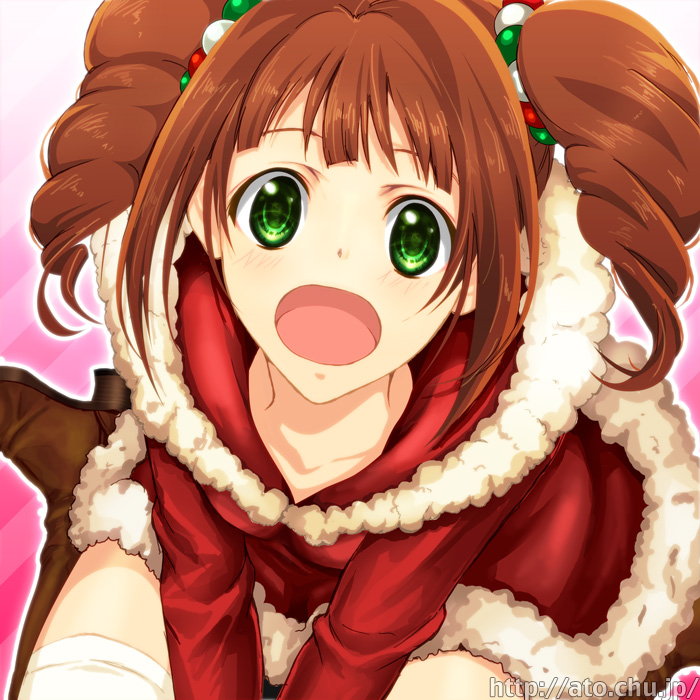 :o, brown_hair, dress, drill_hair, green_eyes, idolmaster, long_hair, okurabaakaa