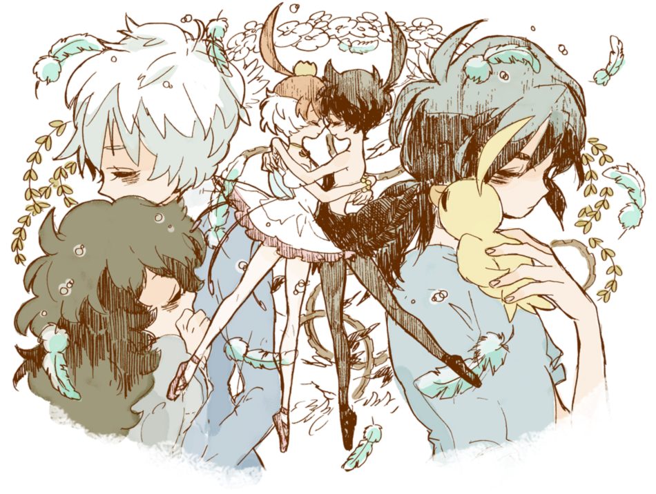 ahiru, ahiru_(duck), ahoge, ballerina, ballet_slippers, bare_back, bare_shoulders, bird