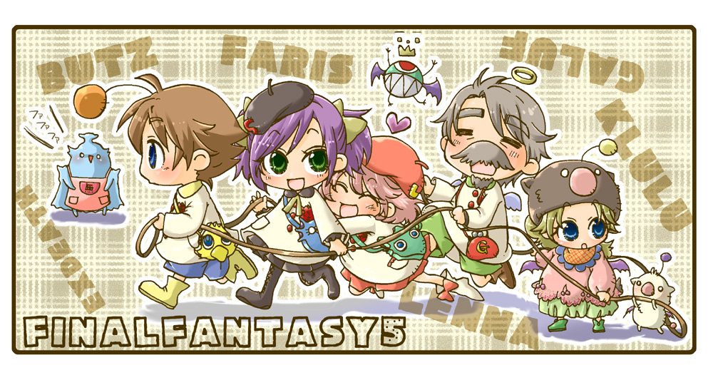 2boys, 3girls, :>, :d, :o, =_=, apron, armor