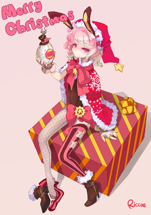 animal_ears, blush, boots, bow, bunny_ears, bunnysuit, cape, christmas