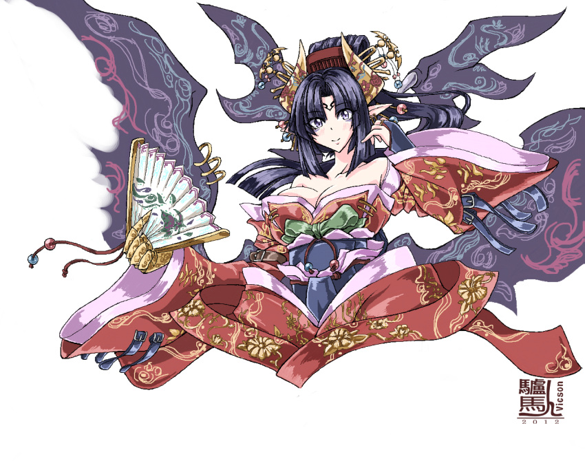 bat, black_hair, blush, breasts, bridal_gauntlets, bust, claws, cleavage