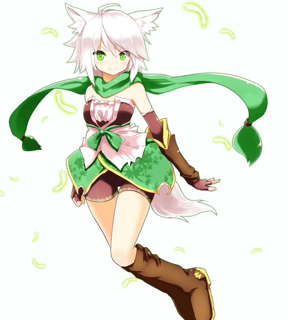 animal_ears, bike_shorts, detached_sleeves, green_eyes, naomi_(sekai_no_hate_no_kissaten), original, scarf, shizuku_(naomi)