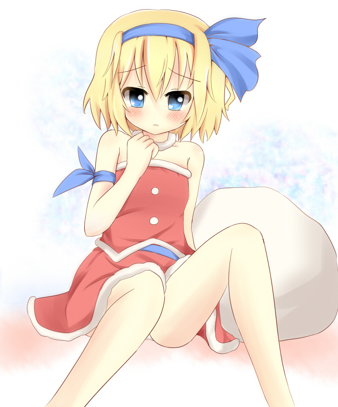 alice_margatroid, alice_margatroid_(pc-98), blonde_hair, blue_eyes, blush, bow, christmas, hair_bow