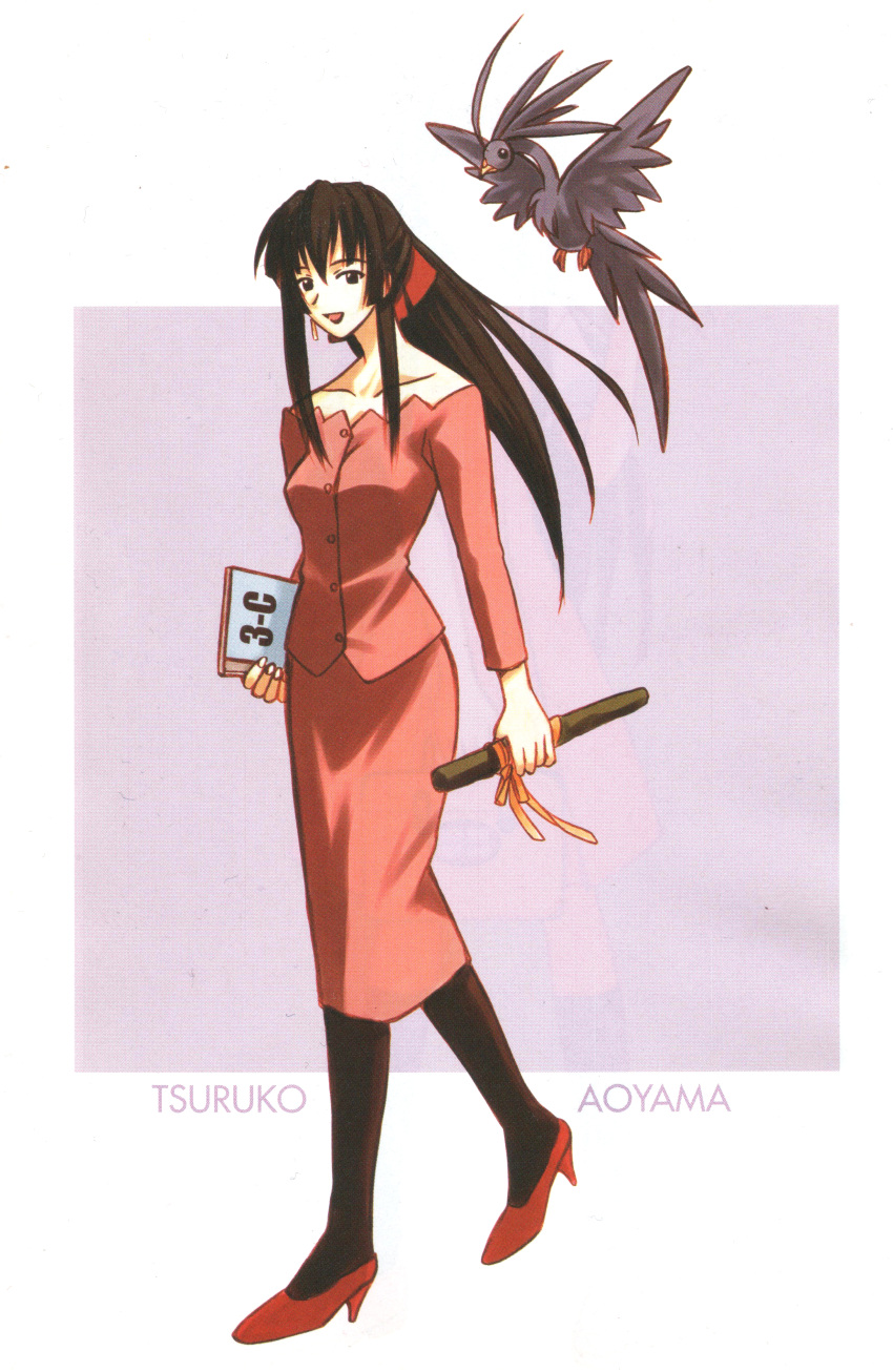 absurdres, akamatsu_ken, aoyama_tsuruko, artbook, bare_shoulders, bird, black_hair, bleed_through