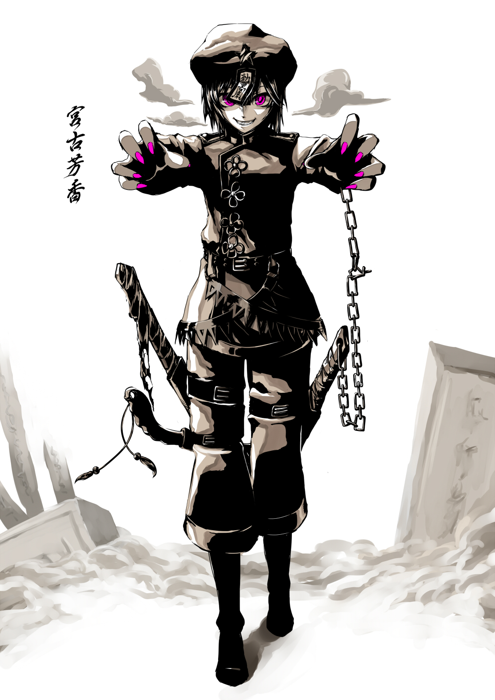 bisuke_(k_step2009), fangs, fingernails, grin, highres, jiangshi, military, military_uniform