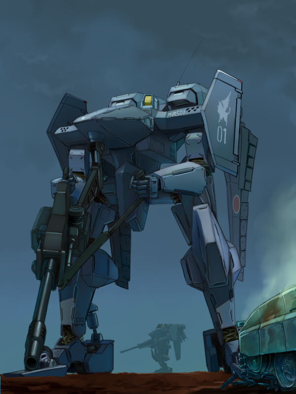 antennae, cannon, cloud, clouds, gun, gungriffon, inui_(jt1116), inui_(pixiv), japan, machine_gun, mecha, military, military_vehicle, night, science_fiction, tank, translated, type_12_high-macs, vehicle, weapon