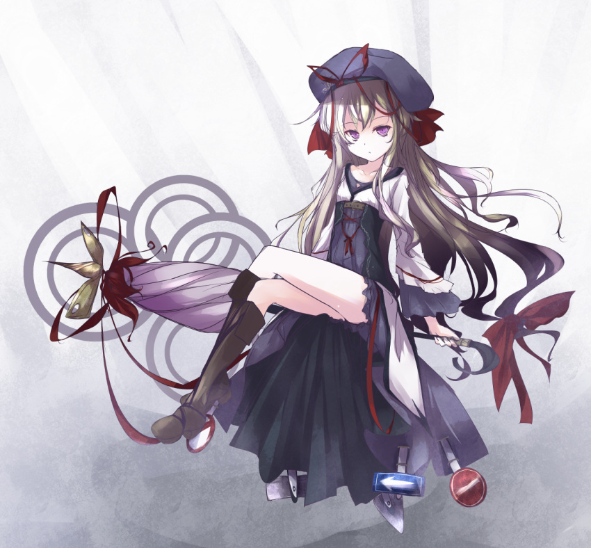 alternate_costume, bad_id, blonde_hair, boots, dress, hair_ribbon, hat, hat_ribbon