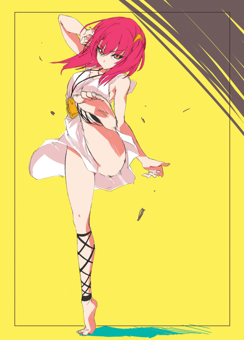 ankle_lace-up, barefoot, cross-laced_footwear, feet, highres, kicking, magi_the_labyrinth_of_magic, morgiana