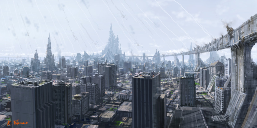 city, cityscape, k-takano, landscape, meteor, no_humans, scenery