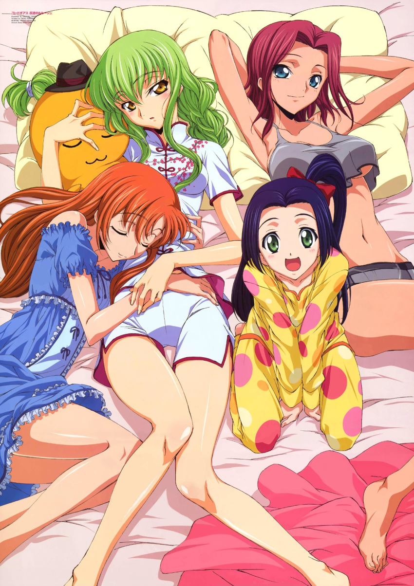 4girls, amber_eyes, barefoot, blue_eyes, blue_hair, cc, code_geass, dress