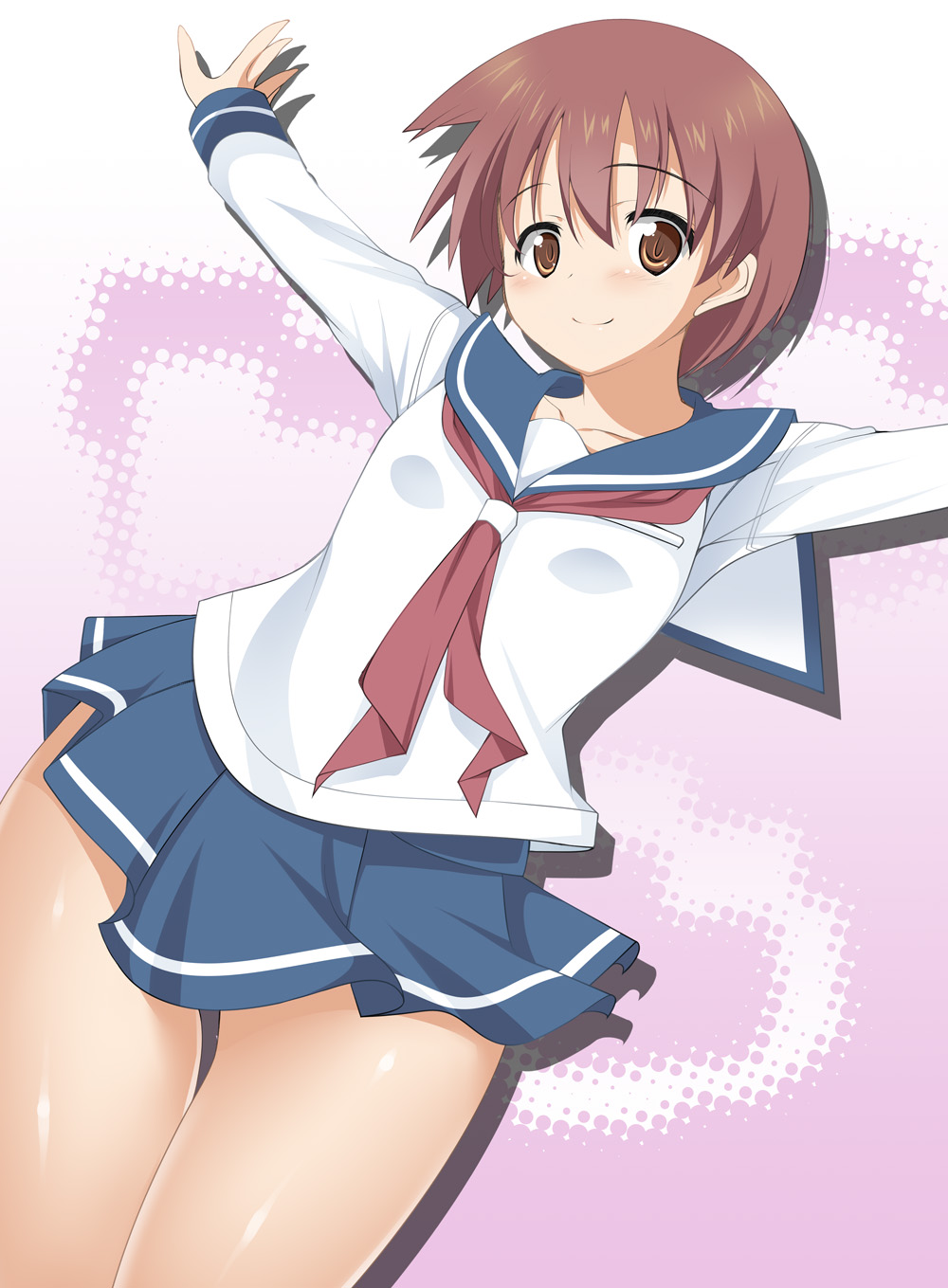 brown_eyes, brown_hair, highres, miyanaga_saki, outstretched_arms, saki, school_uniform, serafuku