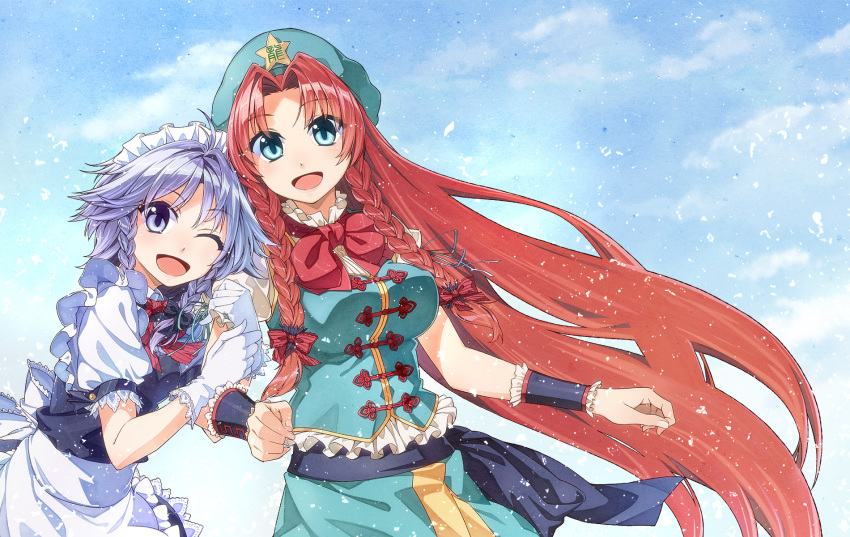 :d, ;d, blue_eyes, braid, gloves, green_eyes, hakui_ami, hat