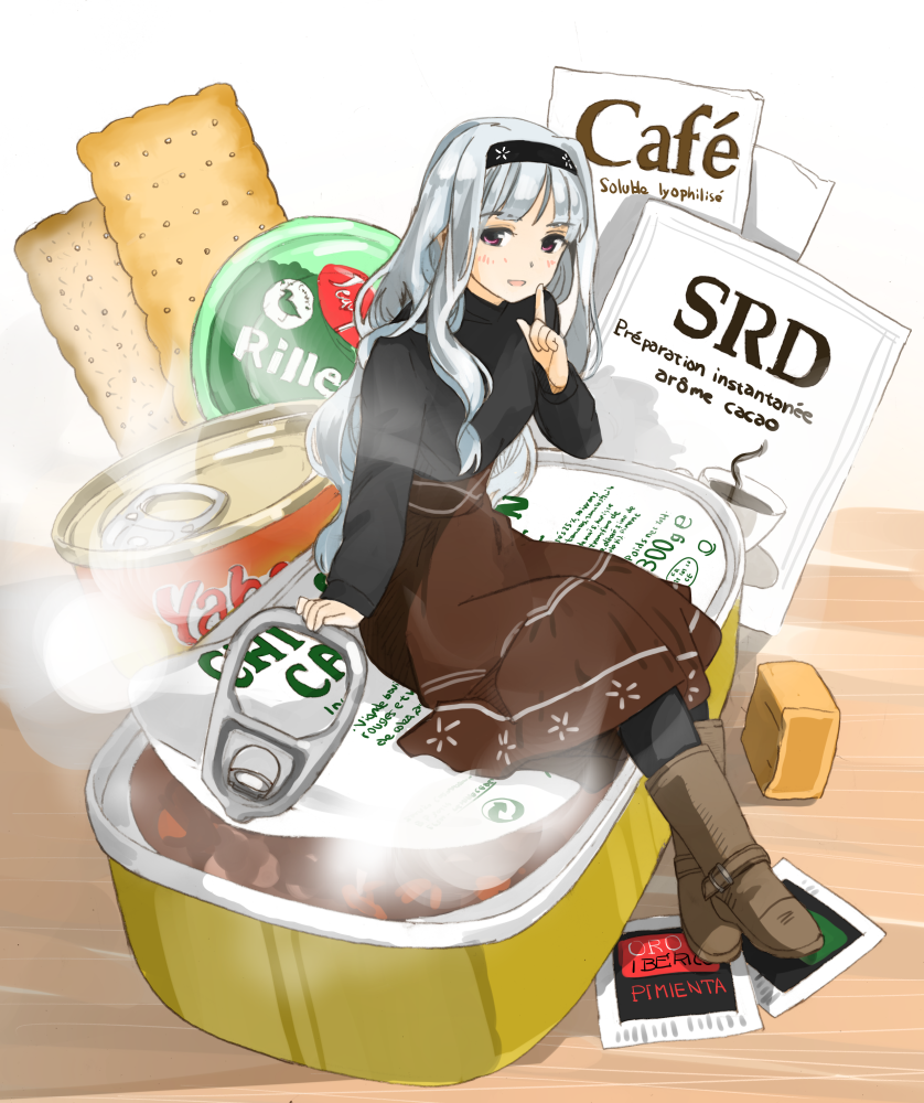 akai_sashimi, blouse, boots, cracker, hairband, idolmaster, index_finger_raised, long_hair