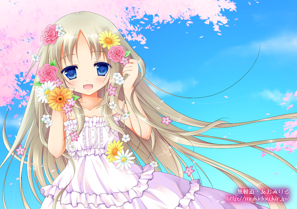 aomi, aomi_riru, blue_eyes, dress, flower, hair_flower, hair_ornament, little_busters!!