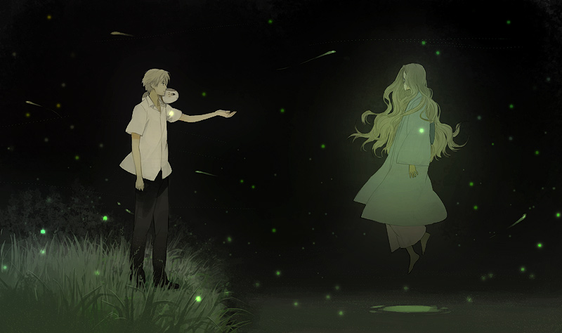 cat, fireflies, firefly, habuki, hotaru_(natsume), mask, natsume_takashi, natsume_yuujinchou, night, nyanko