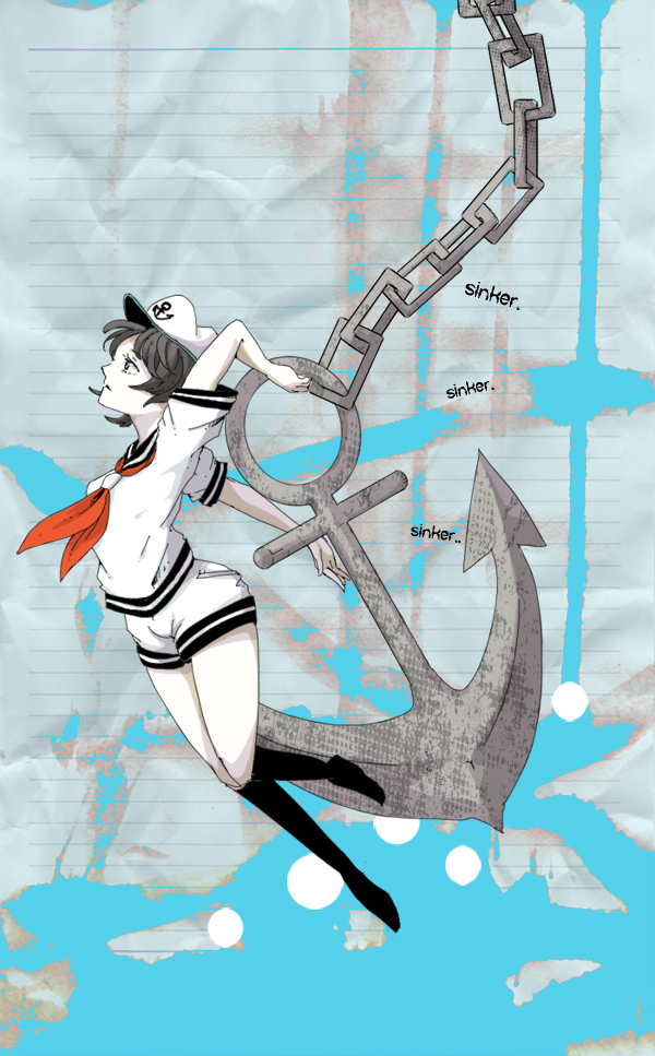 anchor, black_hair, black_legwear, grey_hair, hat, kneehighs, murasa_minamitsu, neckerchief