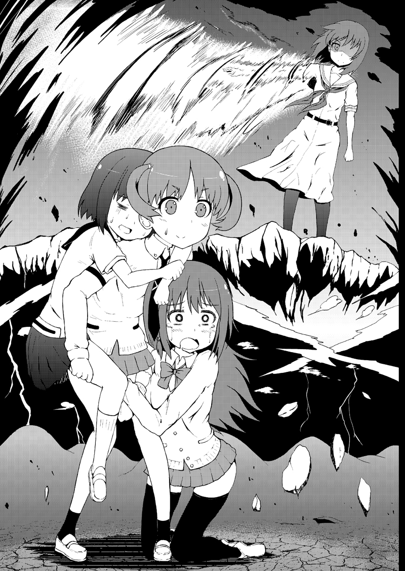 cardigan, hanada_kirame, long_hair, matsumi_kuro, miyanaga_teru, monochrome, multiple_girls, necktie, onjouji_toki, saki, saki_achiga-hen, short_hair, suzuhara_touka_sumire, sweat, tears, thigh-highs, thighhighs, tornado, twintails, whirlwind