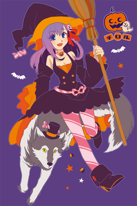 1girl, atn-jijifyg, blue_eyes, broom, detached_sleeves, fate/stay_night, fate_(series), flat_color