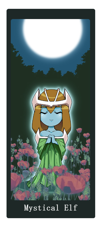 blue_skin, character_name, chibi, closed_eyes, duel_monster, eyes_closed, flower, full_moon