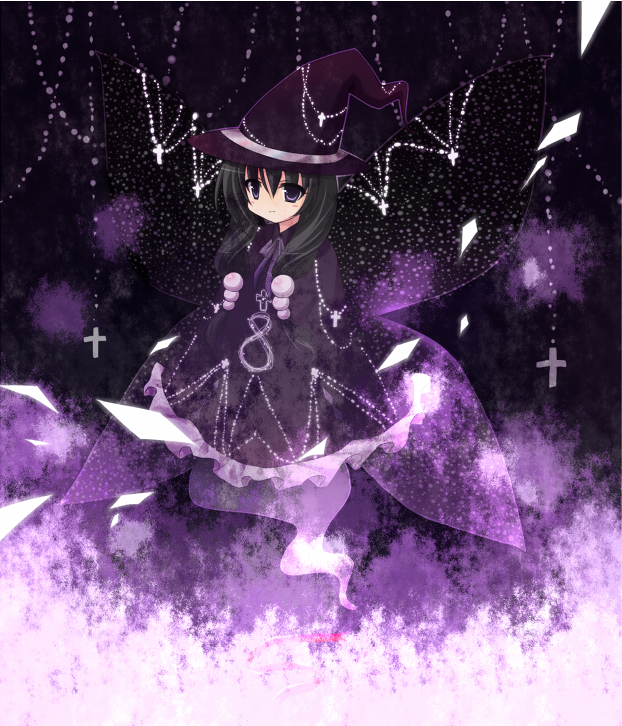 akemi_homura, black_hair, cross, dress_shirt, ghost_tail, hat, homulilly, mahou_shoujo_madoka_magica