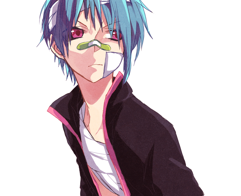 bandage, bandages, bandaid, blue_hair, male, original, purple_eyes, short_hair