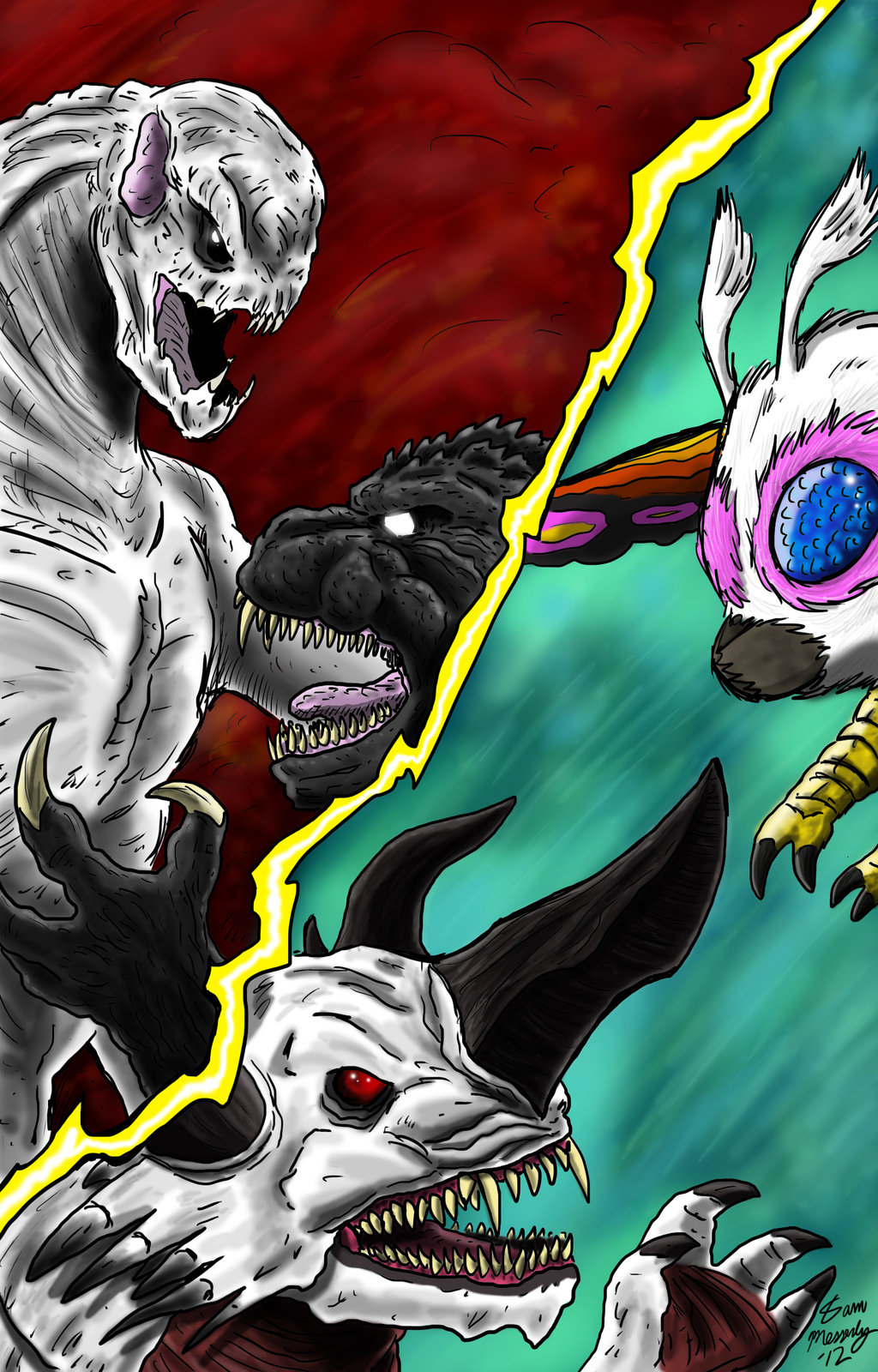 bagan, battle, cloverfield, cloverfield_monster, double_feature, godzilla, godzilla_(series), mothra