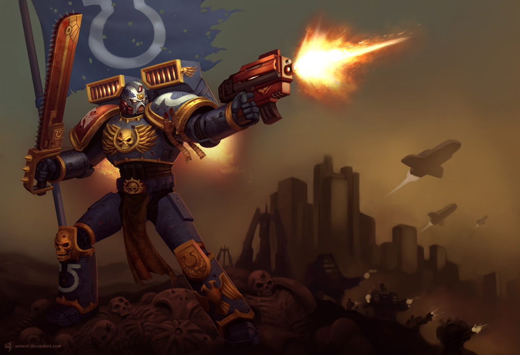 armor, artist_name, battle, bullet_hole, chainsword, city, dreadnought, firing