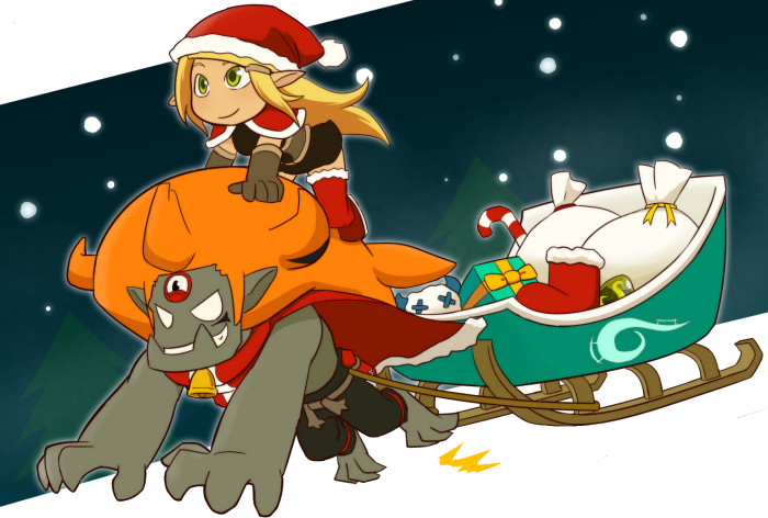 candy_cane, christmas, evangelyne, gift, gunpura, hat, long_hair, orange_hair