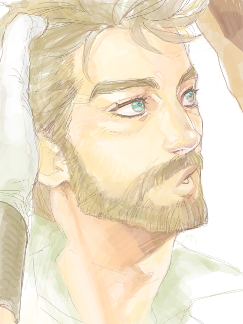 beard, blonde_hair, blue_eyes, facial_hair, gloves, hands_in_hair, jojo_no_kimyou_na_bouken, joseph_joestar