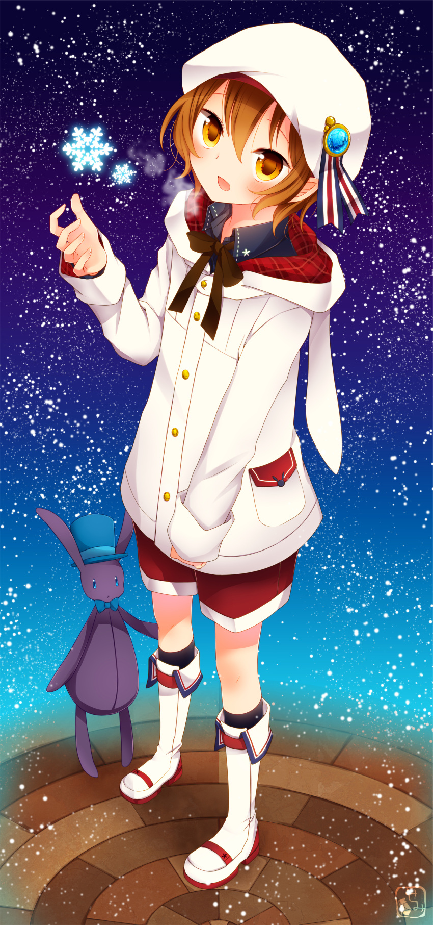 absurdres, akane_(goma), animal_ears, boots, brown_hair, bunny_ears, doll, fake_animal_ears