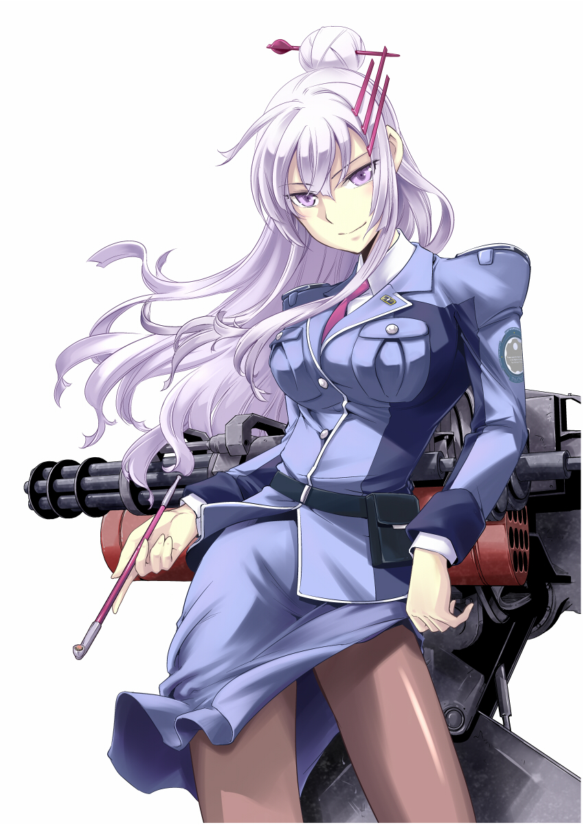 frolaytia_capistrano, gatling_gun, gun, hair_ornament, hair_stick, hairclip, heavy_object, highres