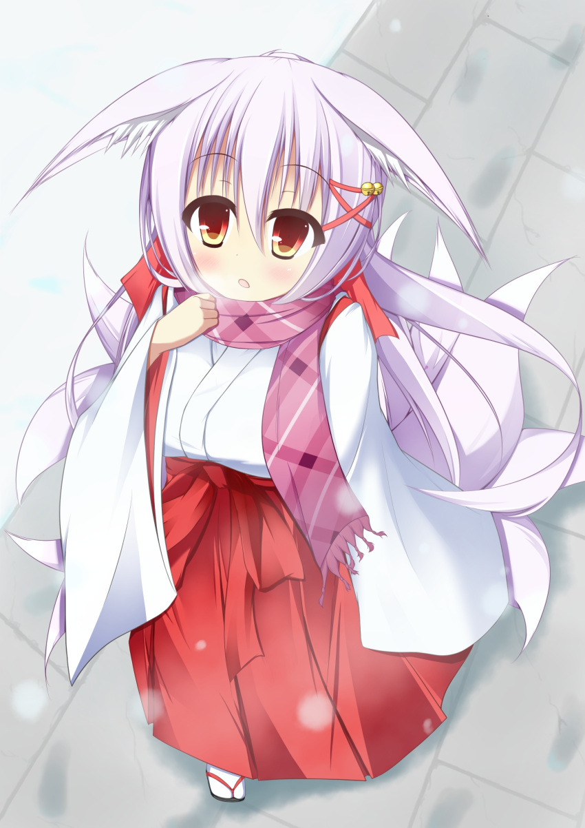 animal_ears, blush, female, fox_ears, highres, japanese_clothes, kazamatsuri_kazari, miko