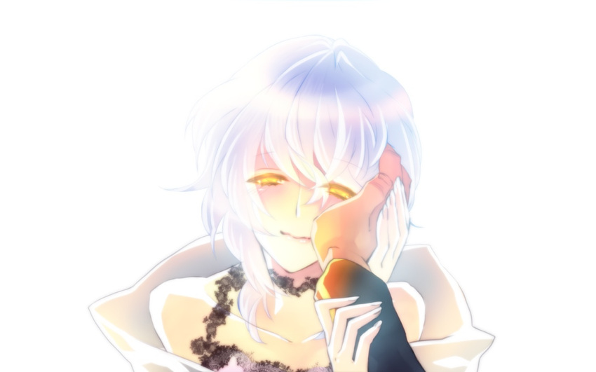 1girl, blush, claudia_hortensia, claudia_ortensia, die, fate/zero, fate_(series), hand_on_another's_face