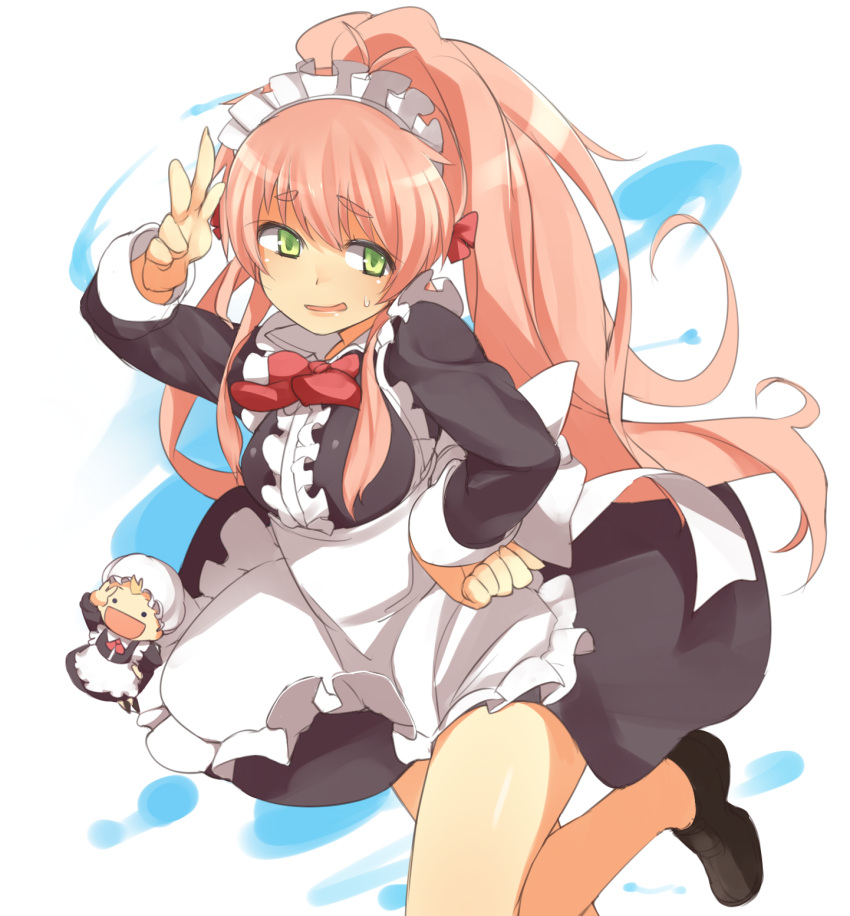:d, alternate_costume, alternate_hairstyle, antenna_hair, apron, blush, bow, enmaided