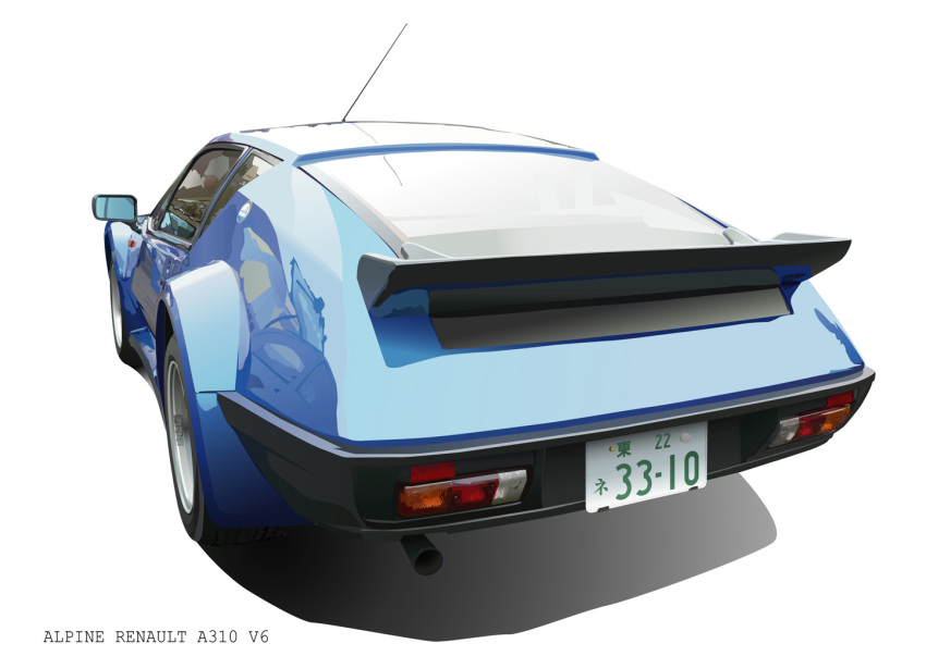from_behind, highres, motor_vehicle, neon_genesis_evangelion, no_humans, photorealistic, qoochura, realistic, reflection, renault, renault_alpine_a310, vehicle