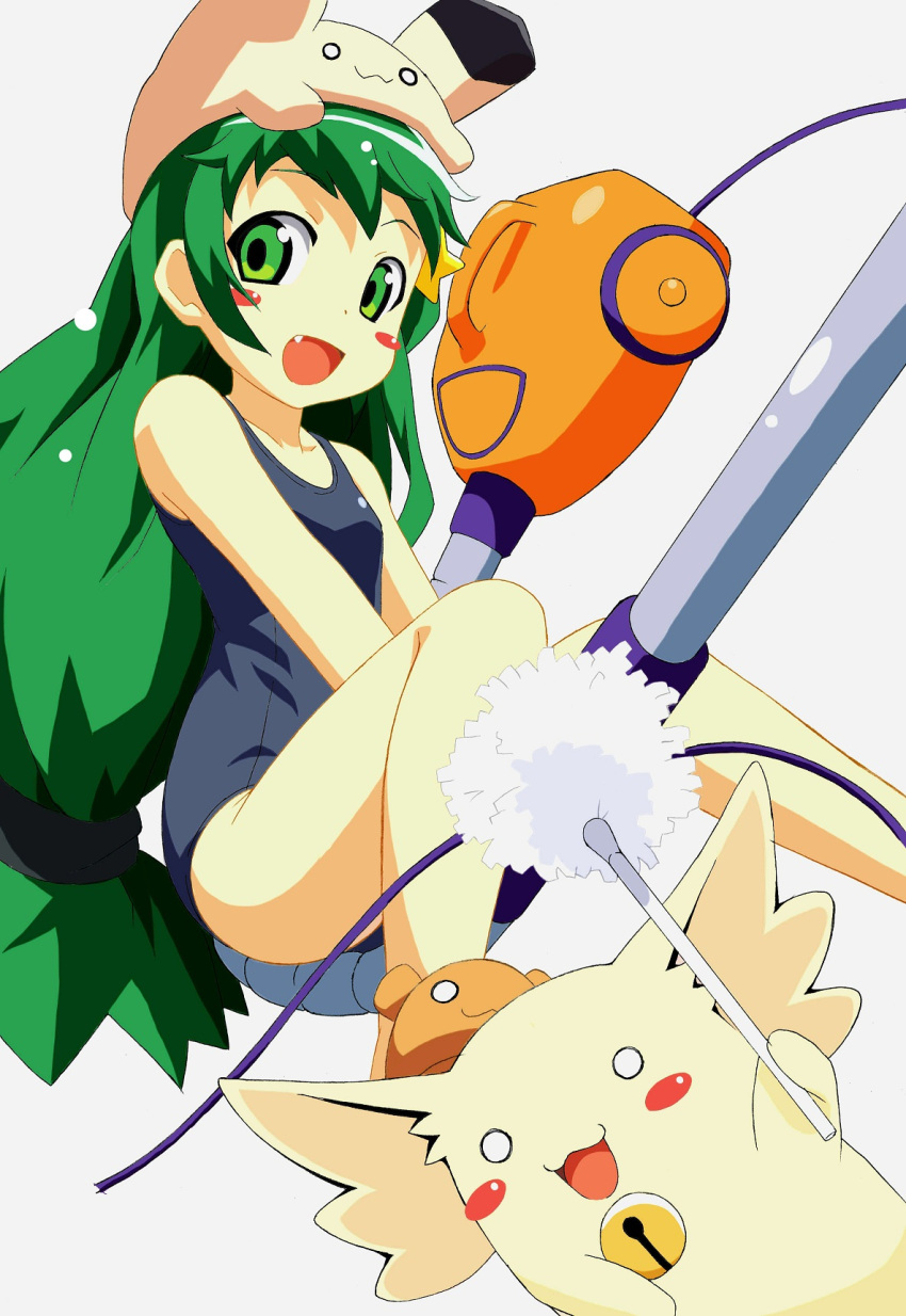 animal_hat, animal_slippers, bell, blush_stickers, character_request, duster, fang, green_eyes