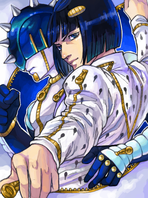 black_hair, blue_eyes, bob_cut, bruno_bucciarati, hair_ornament, jojo_no_kimyou_na_bouken, multiple_boys, short_hair