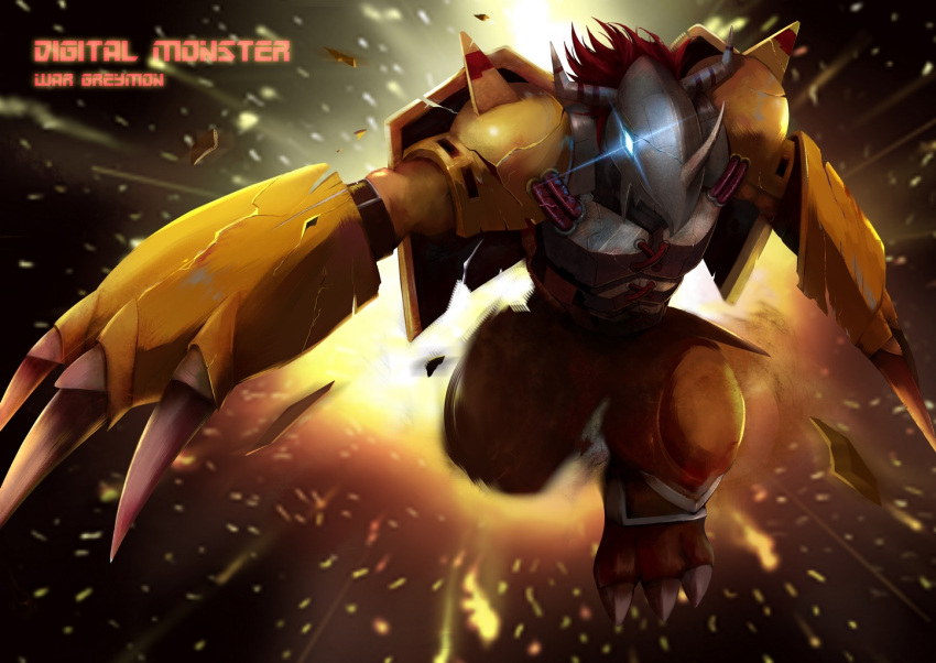 blue_eyes, character_name, claws, crack, digimon, digimon_adventure, english, gauntlets