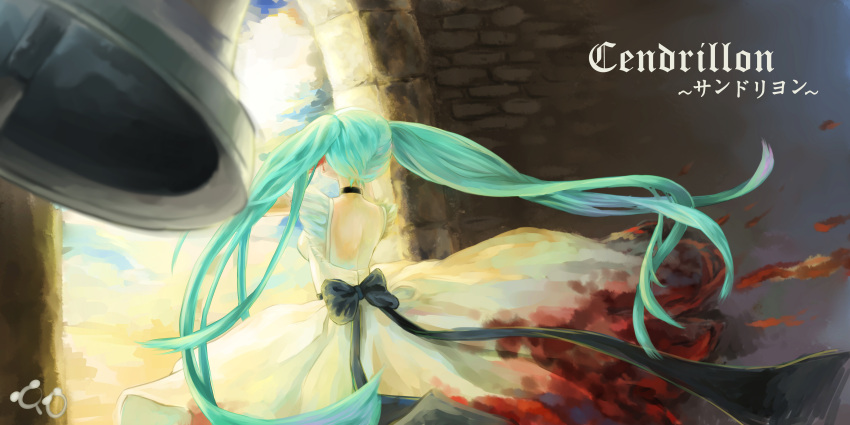aqua_hair, bell, blood, bow, cendrillon_(vocaloid), collar, dress, hatsune_miku