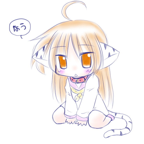 ahoge, animal_ears, blush, brown_eyes, brown_hair, cat_ears, collar, flat_chest