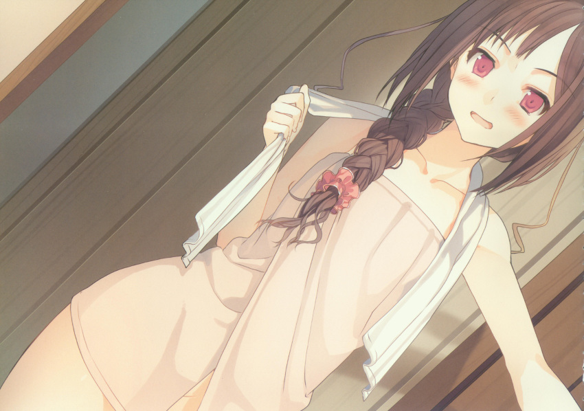 akinashi_yuu, blush, braid, brown_hair, highres, ima_sugu_onii-chan_ni_imouto_datte_iitai!, long_hair, naked_towel