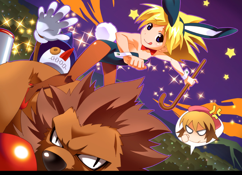 :q, anger_vein, animal_ears, arcana_heart, artist_request, blonde_hair, blue_eyes, bunny_ears