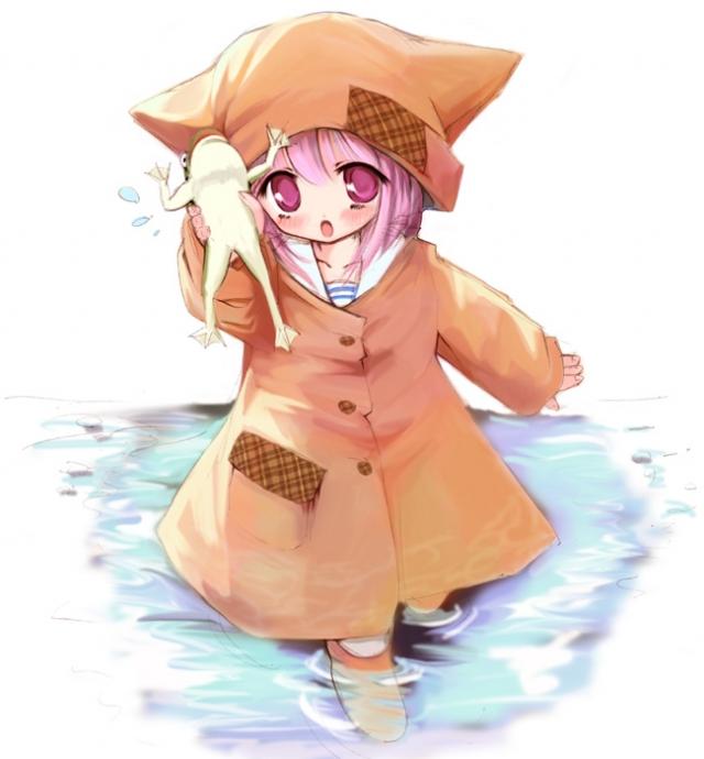 blush, boots, child, coat, flat_chest, frog, hat, loli