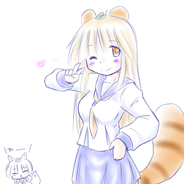 animal_ears, blush, breasts, brown_eyes, fox_ears, fox_tail, leaf, leaf_on_head