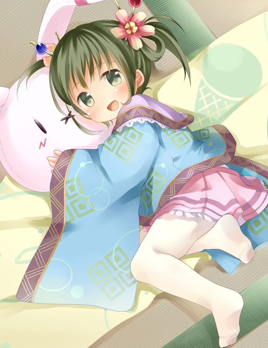 ak1222dece, amago_tsunehisa_(sengoku_collection), blush, child, feet, flower, green_eyes, green_hair