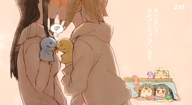 >:o, 2013, 5girls, :o, =_=, akeome, akiyama_mio, blush