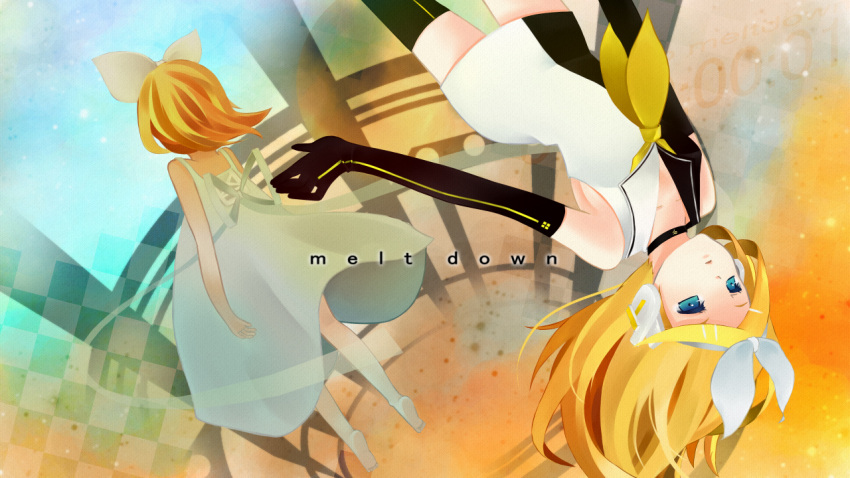 barefoot, blonde_hair, bow, choker, dress, elbow_gloves, gloves, hair_bow