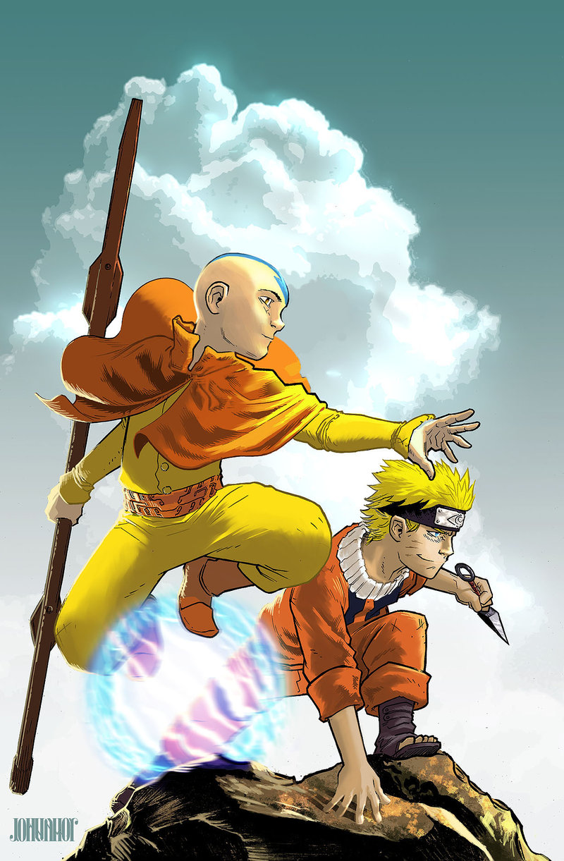2boys, aang, aerokinesis, avatar:_the_last_airbender, bald, blonde_hair, blue_eyes, cape
