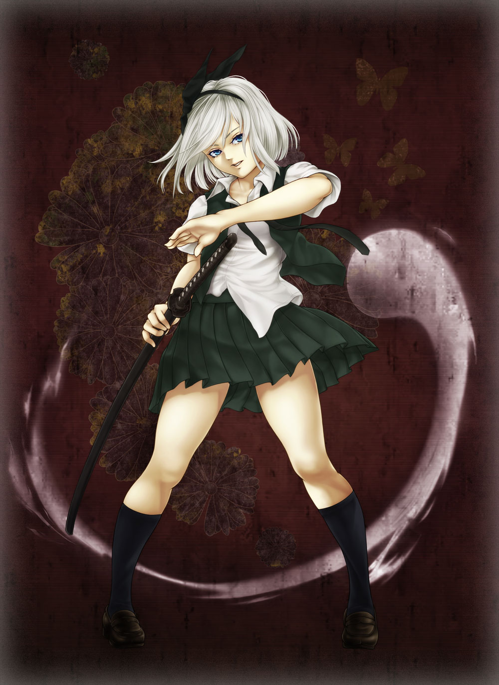 blue_eyes, butterfly, enmatime, ghost, hairband, highres, hitodama, konpaku_youmu
