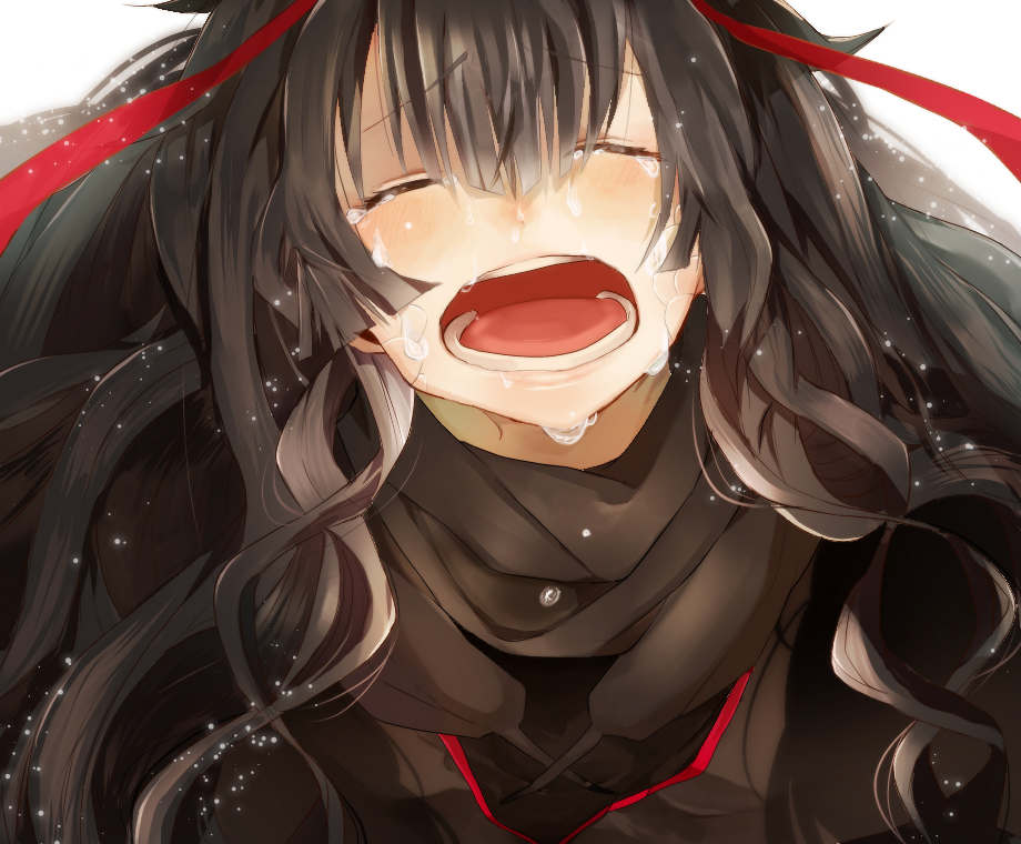 akamega, azami_(kagerou_project), black_hair, closed_eyes, eyes_closed, hair_ribbon, kagerou_project, long_hair